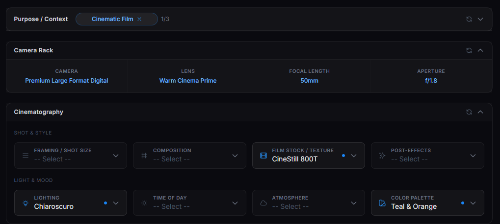 CineGeist Advanced Mode — Camera Rack, Cinematography Controls